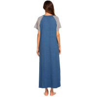 Camisón de algodón elástico de manga corta y largo con bloques de color y bolsillo para mujer, ropa de estar y pijama para primavera/verano - details 18