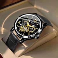Reloj Deportivo de Lujo para Hombres Correa de Cuero Romano Esterlino Reloj de Cuarzo Automático - details 0
