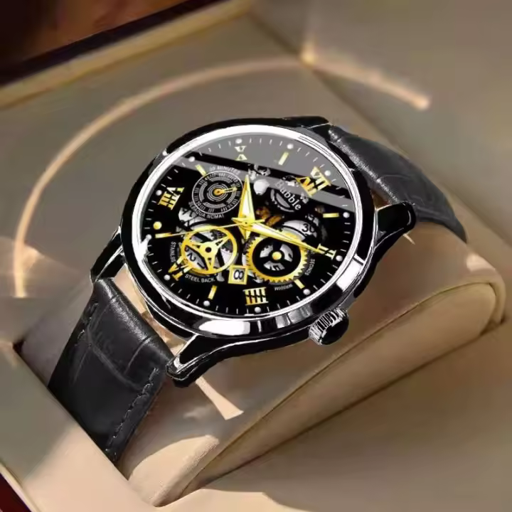 Reloj Deportivo de Lujo para Hombres Correa de Cuero Romano Esterlino Reloj de Cuarzo Automático - 1
