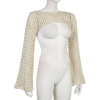 Top corto de ganchillo de manga larga para mujer, ropa de calle de punto con malla ahuecada, Y2k, 2025 - details 1
