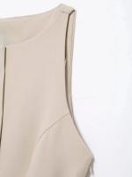 TRAFZA, minivestido de verano para mujer, liso, cuello redondo, sin mangas, bolsillos, cinturón decorativo, cremallera, nuevos vestidos de moda para mujer - details 4