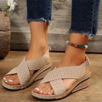 -sandalias de cuña huecas para mujer, zapatos informales de talla grande 43, Retro, para verano, 2024 - details 8