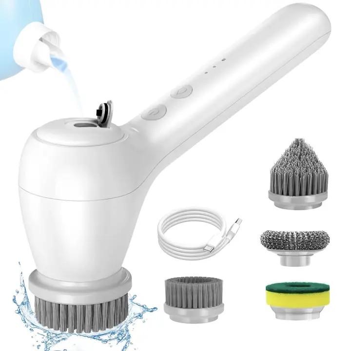 Cepillo de limpieza eléctrico giratorio con dispensador automático de detergente para limpieza del hogar, pared, azulejo, bañera, etc. - 1