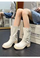 Botas de tacón bajo con punta cuadrada de moda, botas con cremallera lateral - details 3