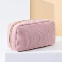 Bolso De Maquillaje Para Viaje Organizador De Cosméticos De Corduroy Para Mujeres Estuche De Belleza Portátil De Cierre De Cremallera - details 7
