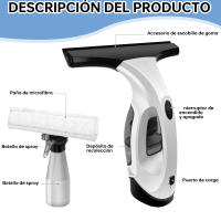 Limpiador de ventanas eléctrico para una limpieza integral de vidrios - Accesorios de aspiradora Aspirador de ventanas inalámbrico, Aspirador de ventanas con tanque de agua extraíble y succión potente, Herramienta eléctrica para limpiar ventanas de ducha, - details 0