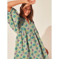 Vestido corto de vacaciones de playa de rayón informal suelto con lazo floral para mujer de moda de verano - details 157
