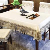 Mantel rectangular de lujo con bordado de encaje, cubierta de mesa redonda, mesa elegante con flores, tela de comedor, pañuelos de mesa - details 8