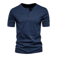 Camiseta de manga corta Henley para hombre, ropa informal de algodón, M-6XL, azul marino, gris claro, paquete de 2 - details 8