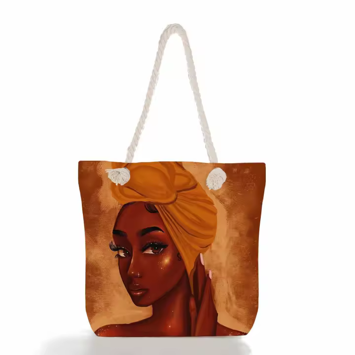Nueva bolsa de mano bolsa de playa Bart pintado pintura bolsa de dibujos animados lino bolsa de lona de gran capacidad negro hermosa mujer - 1
