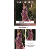 Vestido con estampado para mujer, Falda larga con cuello en V y manga larga, ideal para verano, 2024 - details 0