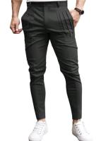 2025 pantalones de pierna pequeña ajustados informales con cremallera y bolsillo ajustado de color sólido para hombre - details 3