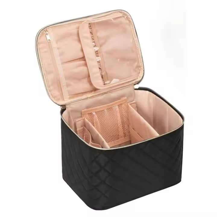 Neceser grande de viaje para mujer, bolsa de maquillaje lavable, organizador, estuche de tren, color negro - 1