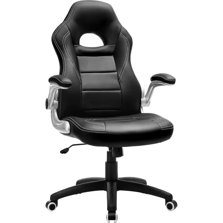 Oficina Alta, con Altura Ajustable, Apoyabrazos Abatibles, Mecanismo de Inclinación, Silla para Juegos, Negro, 80x65x32 - 1