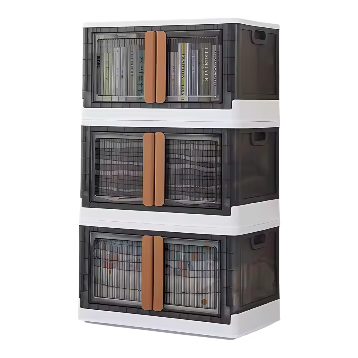 Contenedores de Almacenamiento con Tapas, Juego de 3 Grandes Cajas de Almacenamiento de Plástico de 72L con Ruedas y Puerta, Caja Plegable Transparente para Ropa/Juguetes/Camping, 64 x 40 x 37 cm - 1