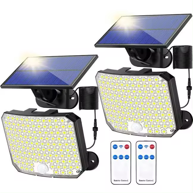 Paquete de luces de inundación solares LED con Sensor de movimiento y Control remoto, focos de seguridad impermeables IP65, 118 - 1