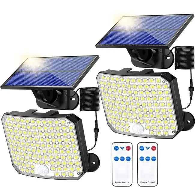 Paquete de luces de inundación Solares LED con Sensor de movimiento y Control remoto, Focos de Seguridad impermeables IP65, 118 - 1