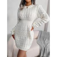 Vestidos de ganchillo para mujer, sexys, atrevidos, ajustados, cortos, de punto, cuello redondo, trenzados, Twist X, otoño e invierno - details 1