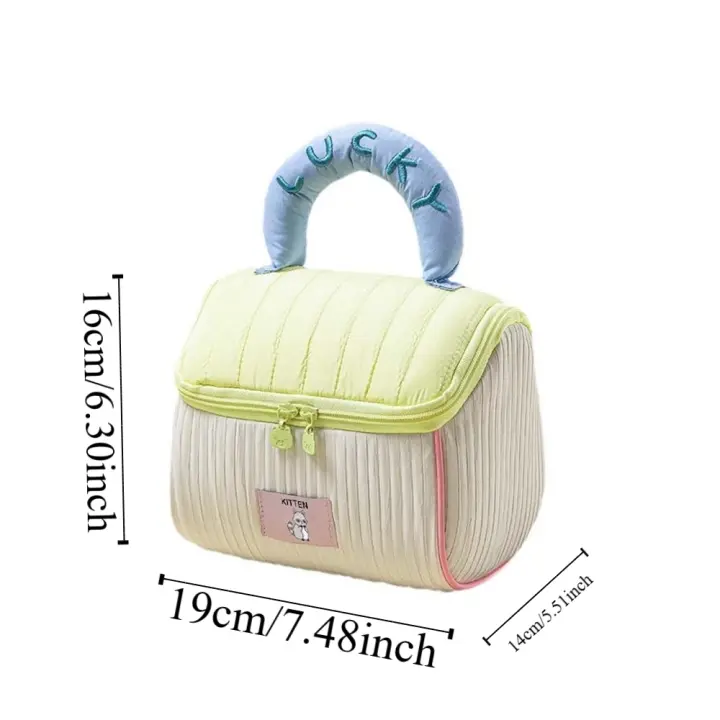 Bolsa de cosméticos Kawaii con dibujos de casa, bolsa de aseo de algodón de mano de Color dopamina, bolsa 3D gruesa para almacenamiento de Kit de maquillaje - 1