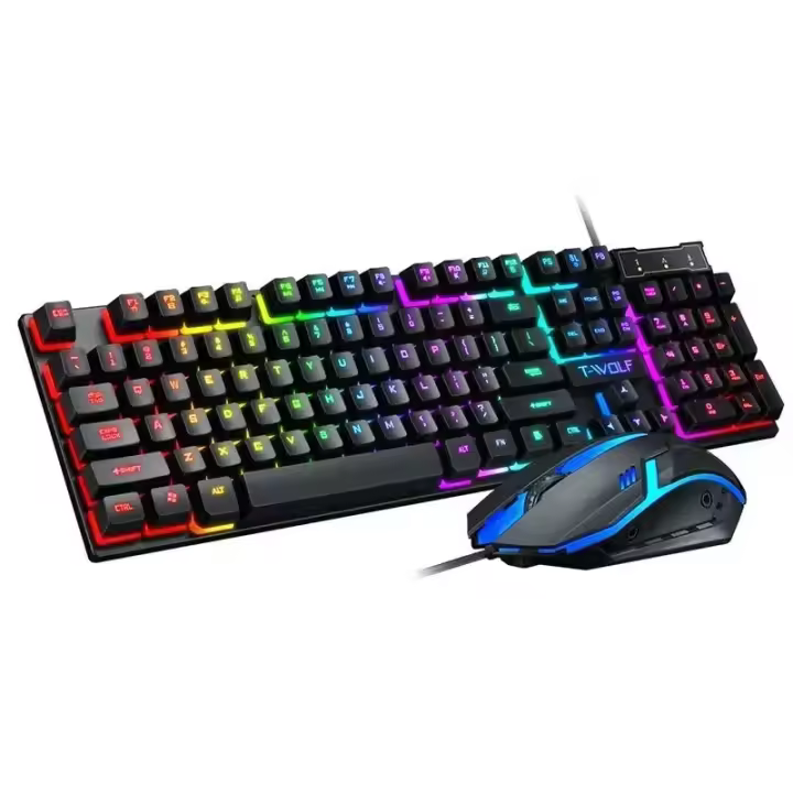Juego de teclado y kit de ratón para ordenador, dispositivo con cable RGB y combinación de ratón 104 para PC - 1