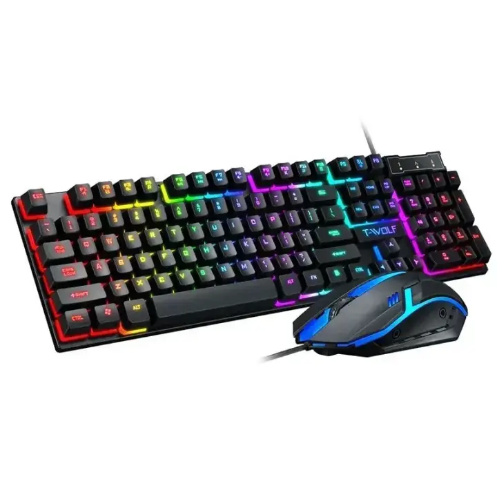 Juego de teclado y kit de ratón para ordenador, dispositivo con cable RGB y combinación de ratón 104 para PC - 1