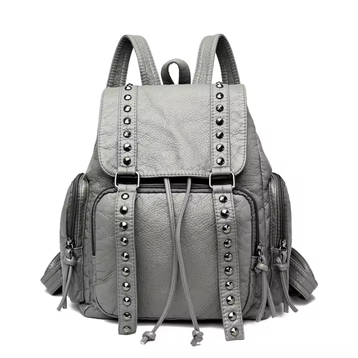 Mochila casual de cuero suave de PU retro lavada de moda, mochila de gran capacidad - 1