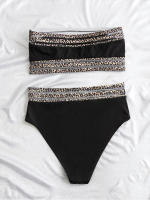 Traje de baño de 2 piezas para mujer, bañador de cintura alta con Control de barriga y estampado de leopardo, conjunto de Bikini con curvas, ropa de baño 2023 - details 4