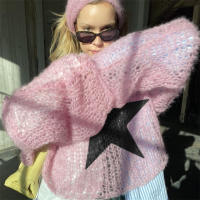 Suéteres de punto calados de gran tamaño para mujer, ropa de calle Grunge Harajuku, Jersey holgado de manga larga con cuello redondo, jerséis informales - details 4