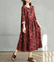 Vestido Floral de Algodón Vintage Moda Casual para Mujeres Primavera Otoño - details 45