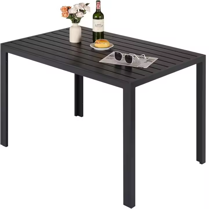 Mesa de comedor para exteriores para 6 personas, rectangular, de metal de aluminio, resistente a todo tipo de clima, mesa de patio con listones de 110x70x73 cm para terraza, patio trasero, césped y jardín - 1