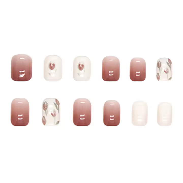 Kit de uñas de tulipán degradado dulce, uñas adhesivas de cubierta completa para decoración de dedos del hogar DIY - 1