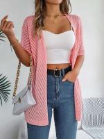 Cárdigans de punto de manga corta de color sólido casual para mujer - details 12