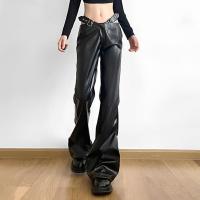 Pantalones acampanados de PU de cintura alta para mujer Moda elegante y elegante para mujer - details 4