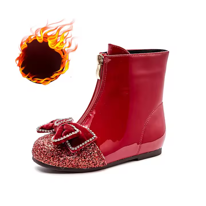 Nuevas botas de cuero de terciopelo para bebé, botines cortos de princesa de cristal - 1
