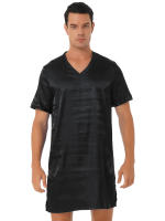 Camisón de satén para hombre y mujer, ropa de dormir de manga corta con cuello en V, ropa de dormir para el hogar, ropa de dormir con abertura lateral, albornoz para dormir - details 4