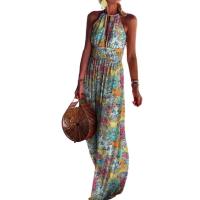 Vestido largo bohemio con estampado Floral para mujer, traje elegante sin mangas con cuello Halter y espalda descubierta, para fiesta y primavera, 2024 - details 5