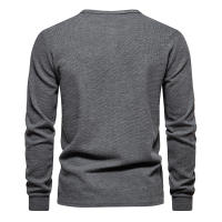 Camiseta de manga larga Henley para hombre, camisa básica transpirable con botones, informal, Color sólido, otoño - details 3