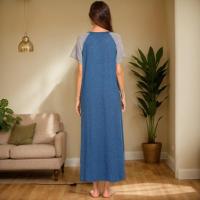 Camisón de algodón elástico de manga corta y largo con bloques de color y bolsillo para mujer, ropa de estar y pijama para primavera/verano - details 13