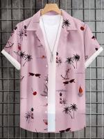 Camisa casual de manga corta con botones de albahaca rosa para hombre, playa con camisa estilo hawaiano - details 10