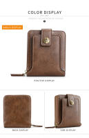 Cartera pequeña Vintage para hombre, monedero corto de cuero PU, Color sólido, con cierre y cremallera - details 8