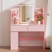 Tocador de Maquillaje con Espejo y Luz LED Regulable, Tocador de Maquillaje con 2 Cajones y 4 Estantes, Estante Inferior, Escritorio Moderno para Dormitorio, 90 x 40 cm, Blanco - details 22