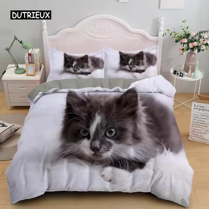 Conjunto de Cama para Mascotas Funda de Duvet para Gatito con Funda de Almohada Tamaño Rey y Raina - 1