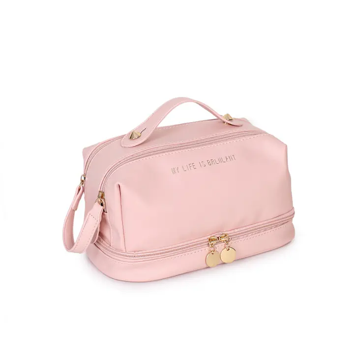 2025 nueva bolsa de cosméticos impermeable portátil de gran capacidad de doble capa, conveniente y simple bolsa de almacenamiento y lavado impermeable. - 1