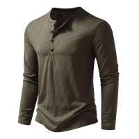 Camisa De Algodón Para Hombre Con Botones Cuello Henley Manga Larga Casual Color Sólido Moda Camisetas Transpirable Ligera Y De Wicking De Humedad - details 16
