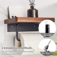 Soporte de papel higiénico con estante de madera de nogal Natural, colgador de rollo de tejido, barra de toalla de papel montada en la pared, papel de acero inoxidable 304 - details 1