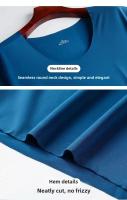Conjunto de camiseta y pantalones cortos sin costuras de seda helada para hombre, ropa deportiva elástica de secado rápido con cuello redondo, ropa de dormir informal, ropa fina para el hogar - details 16