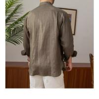 Camisa de Lino para Hombre Verano 2025 Cuello Henley Elegante Manga Larga Transpirable - details 17