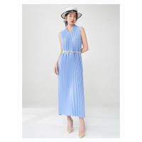 Vestido plisado para mujer, verano, nuevo, suelto, cuello en V, falda de talla grande, temperamento elegante - details 24