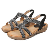 Sandalia de Verano 2025 Estilo de Pierna con Cinturón de Diamante de Agua con Correa de Goma Elástica Zapatos de Mujer - details 1