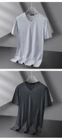 Camiseta de manga corta de seda de hielo para hombre, camiseta fina de verano con cuello en V, estilo de color negro puro, camiseta de media manga de secado rápido para jóvenes - details 6